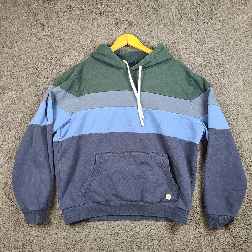 Marine Layer Archive Colorblock Hoodie Blue Green Striped Fleece Sweatshirt XL